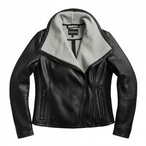 Express Women's Black and Gray Leather Jacket